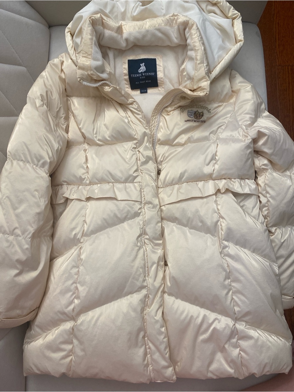 Teenie Weenie Cream Quilted Hooded Puffer Down Coat